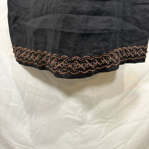 Carole Little Black Linen Dress Size 8 Boho Embroidered Sleeveless Midi Vintage - Picture 7 of 16